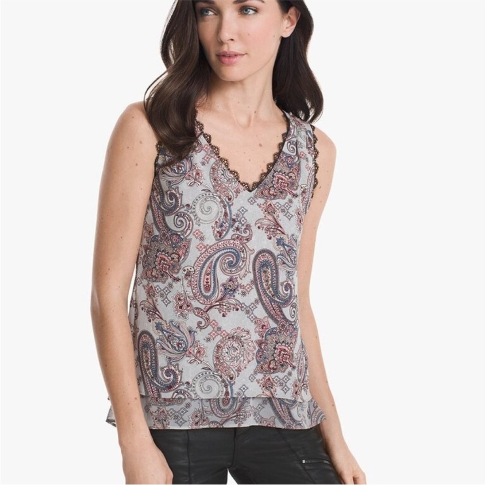 White House Black Market Paisley Lace Trim Blouse